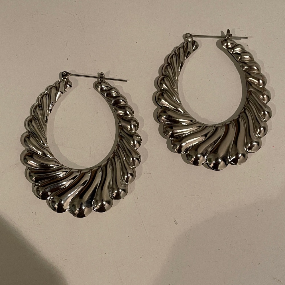 Chic Twisted Silver Hoop Earrings